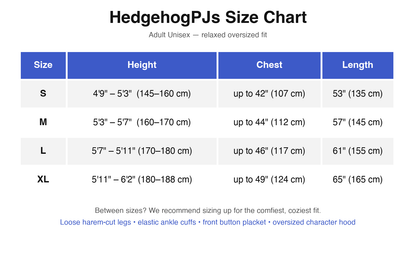 HedgehogPJs adult size chart